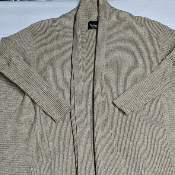 Zara Knit Woman Small Open Cardigan Ribbed Cuffs Top Beige S - Picture 5 of 8